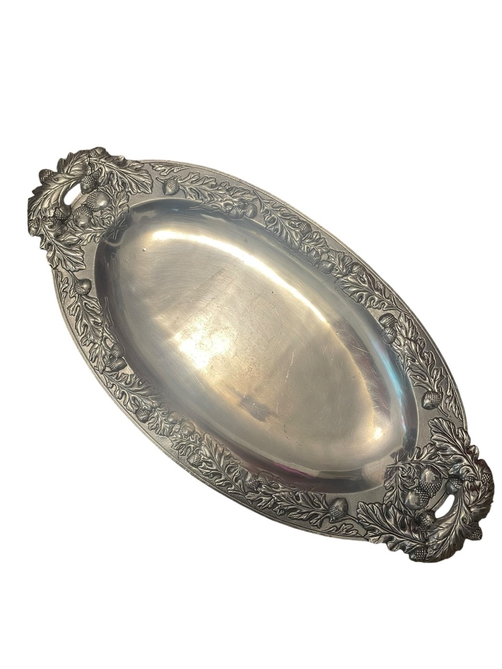 Arthur Court 1987 Aluminum Oak Leaf Acorn Oval Serving Tray Platter Silver Tone